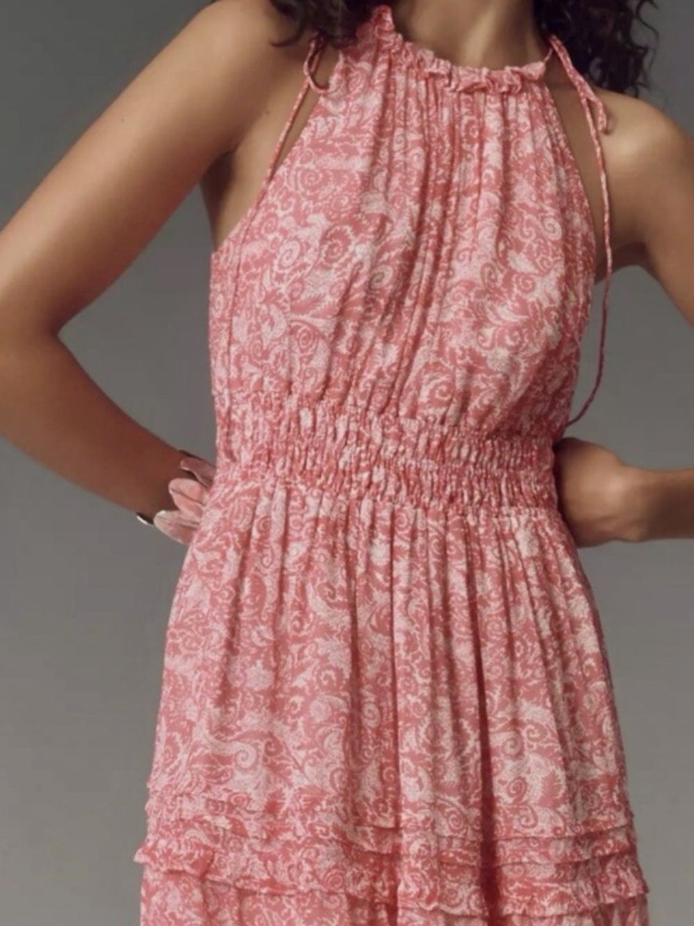 Anthropologie Orange Paisley Halter Midi Dress